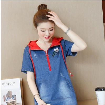 ĐẦM JEAN NỮ ĐẸP CÓ NÓN THÊU HOA HỒNG - NJ239